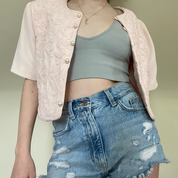 Vintage Maggie London floral embroidered pink jacket size 8 - Picture 3 of 7